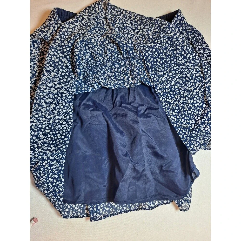 J. Crew Women's Tiered Ruffle Mini Skirt Size M Blue Floral